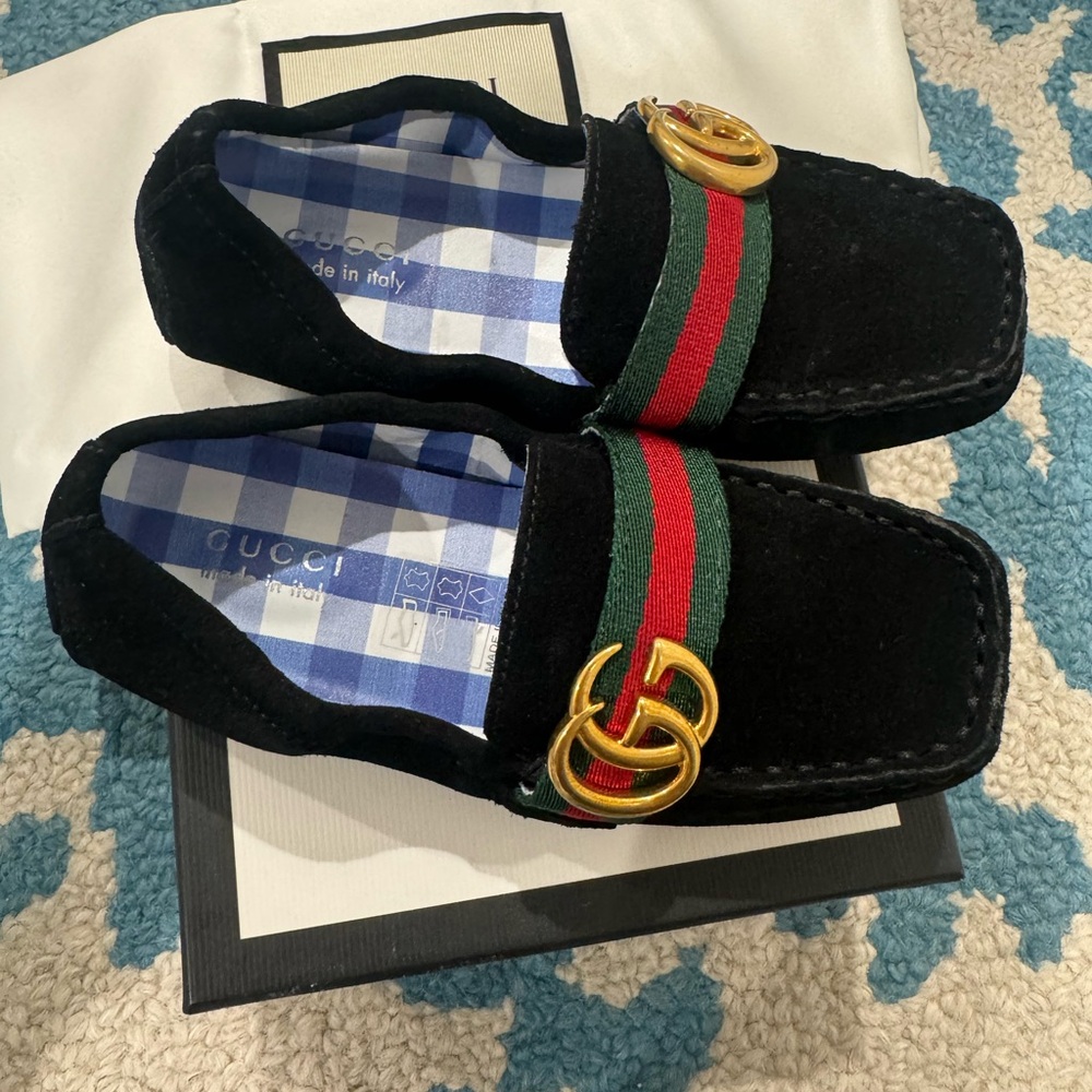 Kids Black Loafers with Gold Accent - Picture 2 of 7